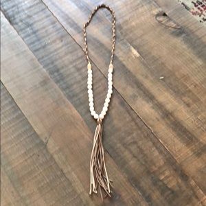 Suede and pearl tassel necklace